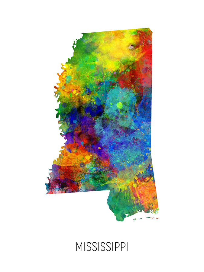 Mississippi Watercolor Map #89 Digital Art by Michael Tompsett