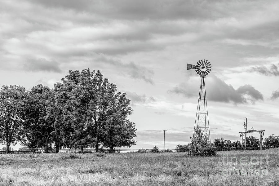 Missouri Farm Windmill Grayscale Photograph by Jennifer White