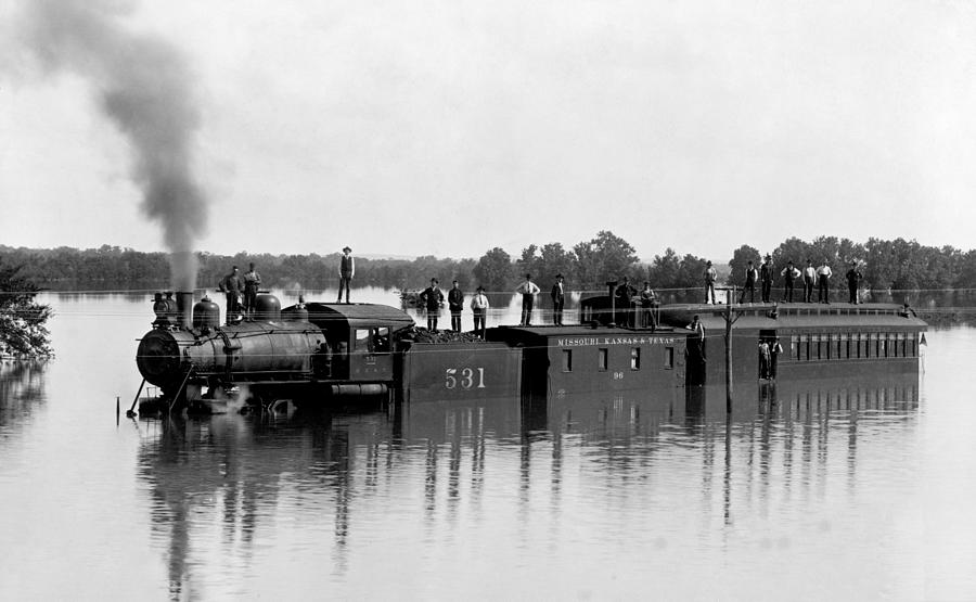 Missouri-Kansas-Texas Train During Flood - 1904 Photograph by War Is Hell Store