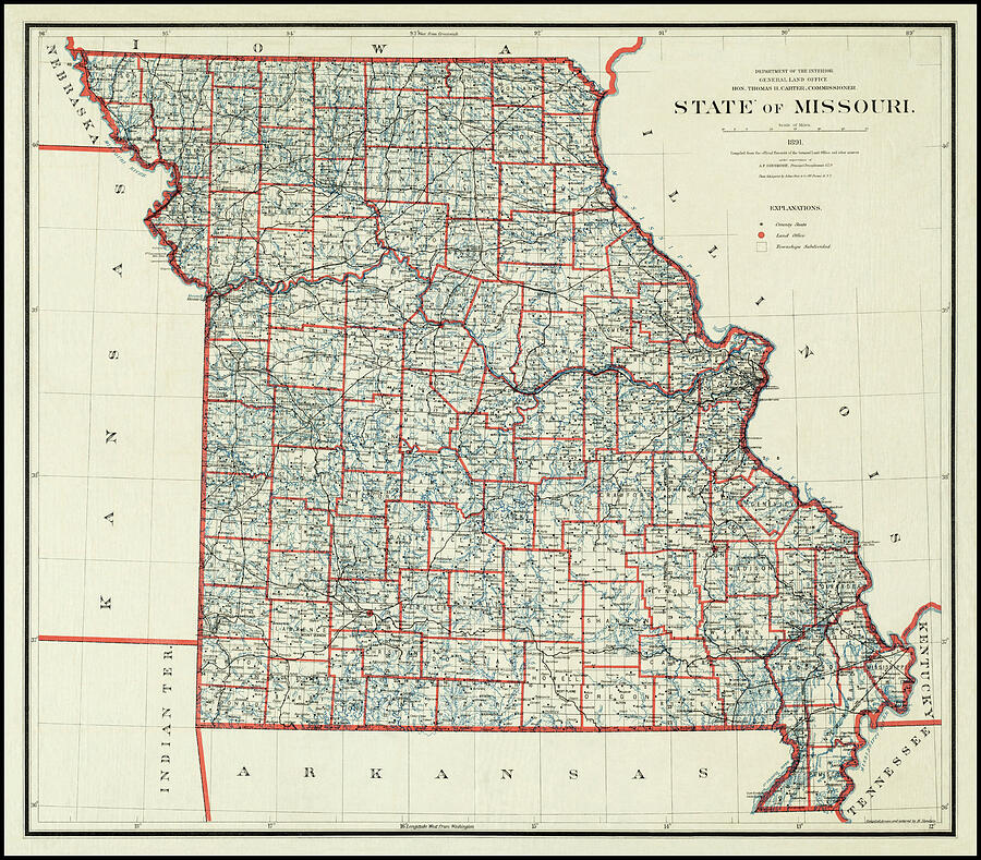 Missouri Vintage Historical Map 1891 Photograph by Carol Japp - Fine ...