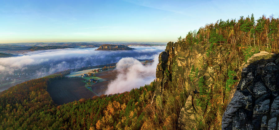 Mist flowing around Fortress Koenigstein Photograph by Sun Travels