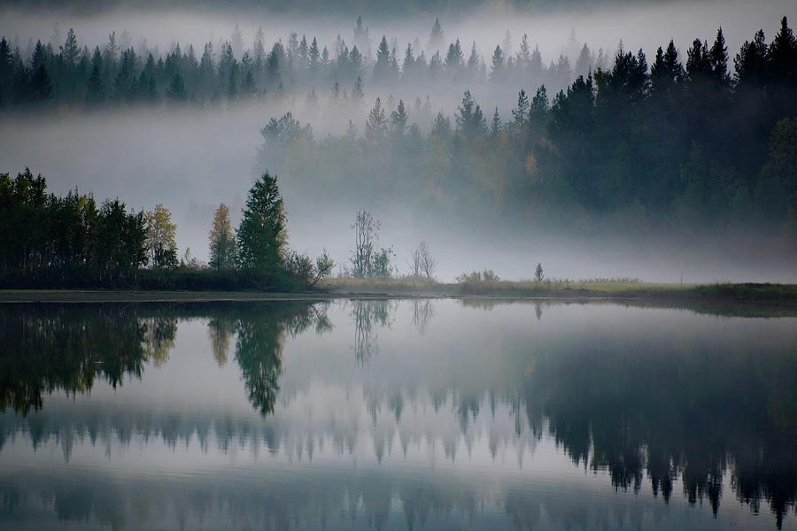 Mist is rising from an autumn forest mirrored in a still and gla Photograph by Ulrich Kunst And Bettina Scheidulin