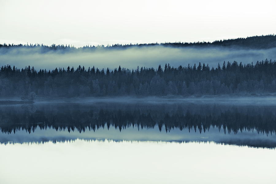 Mist rising from tree canopies is reflected in a smooth lake - d Photograph by Ulrich Kunst And Bettina Scheidulin