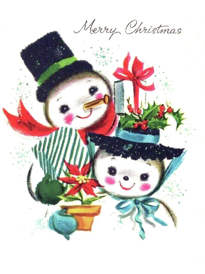 Mister and Misis Snowmen Wish You a Merry Christmas Digital Art by Long Shot
