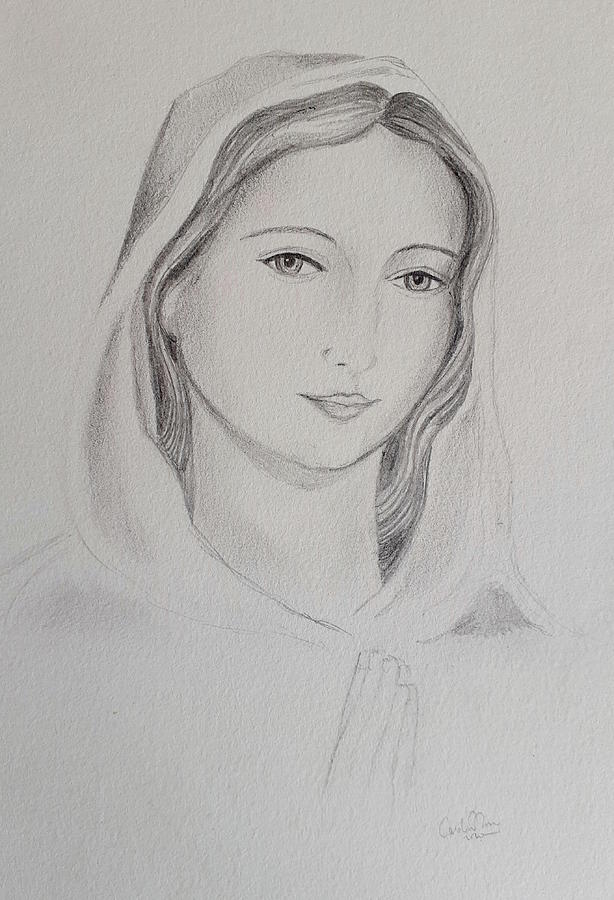 Mistic Mary Drawing by Carolina Prieto Moreno