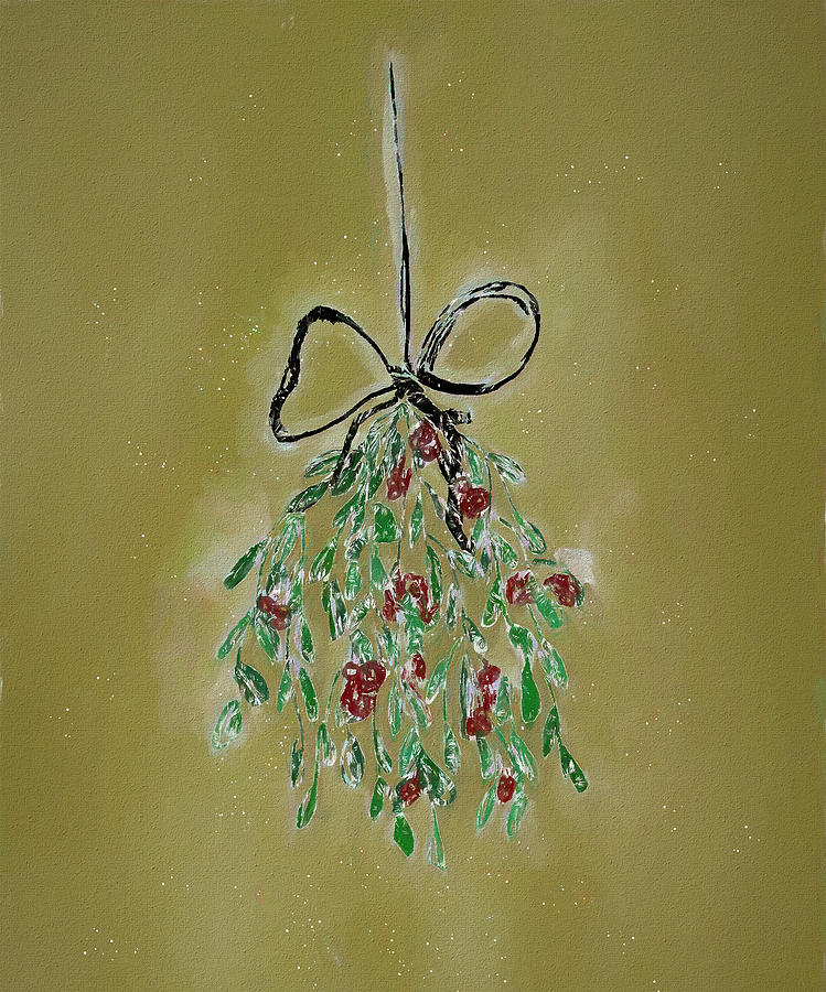 Mistletoe On Gold Background Painting by Deborah League
