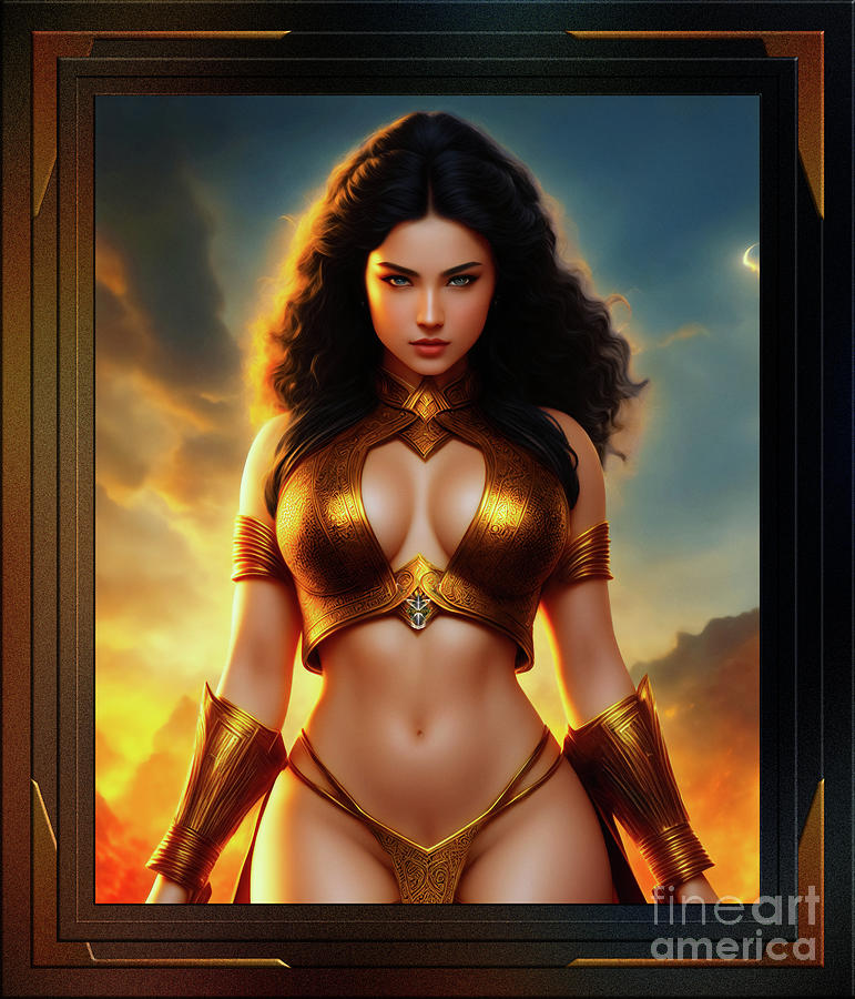 Mistress Of Fire Golden Age Sci-fi Portrait Alluring AI Concept Art by Xzendor7 Painting by Xzendor7