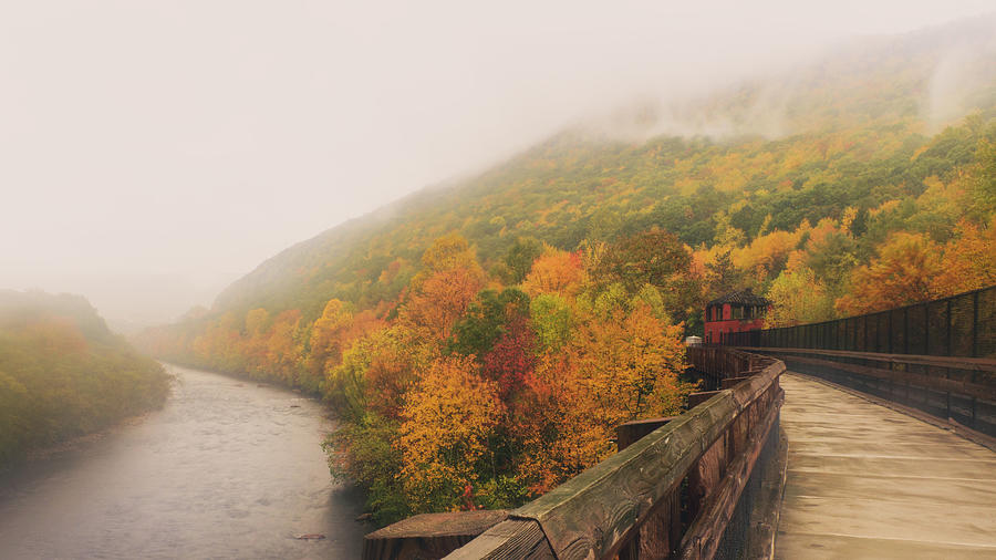Misty Autumn at the Lehigh Gorge Photograph by Jason Fink
