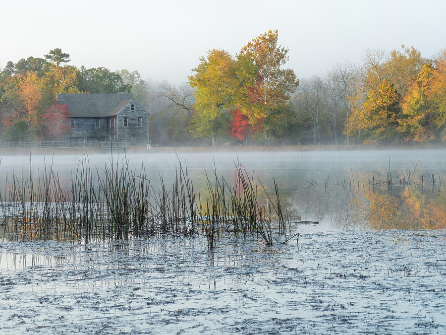Misty Autumn Morning At Batsto Lake and Mill Photograph by Kristia Adams