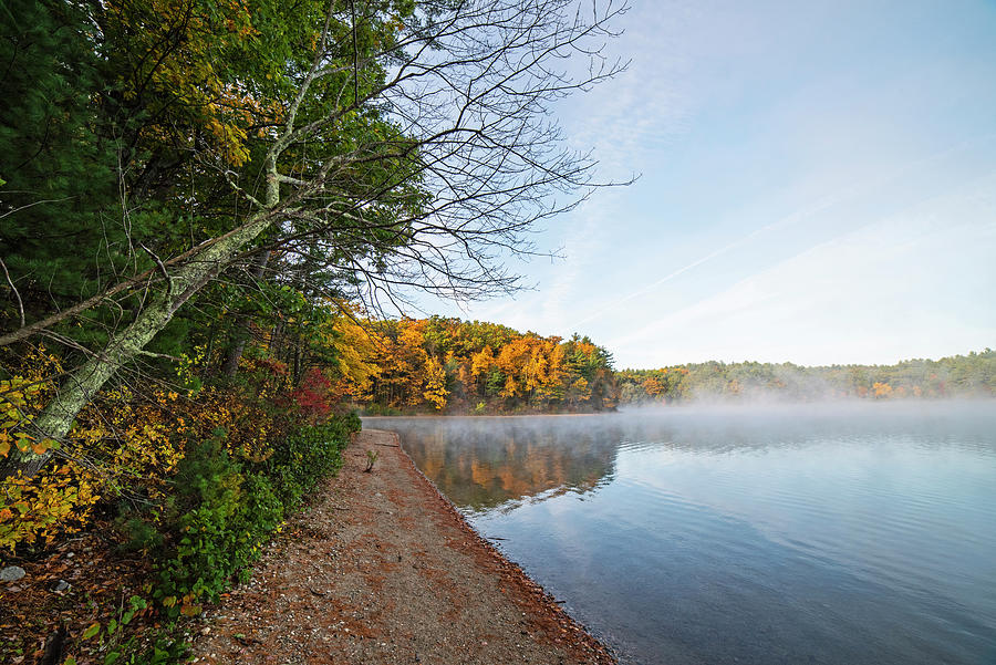 Misty Autumn Morning on Walden Pond in Concord Massachusetts Fall Foliage Photograph by Toby McGuire