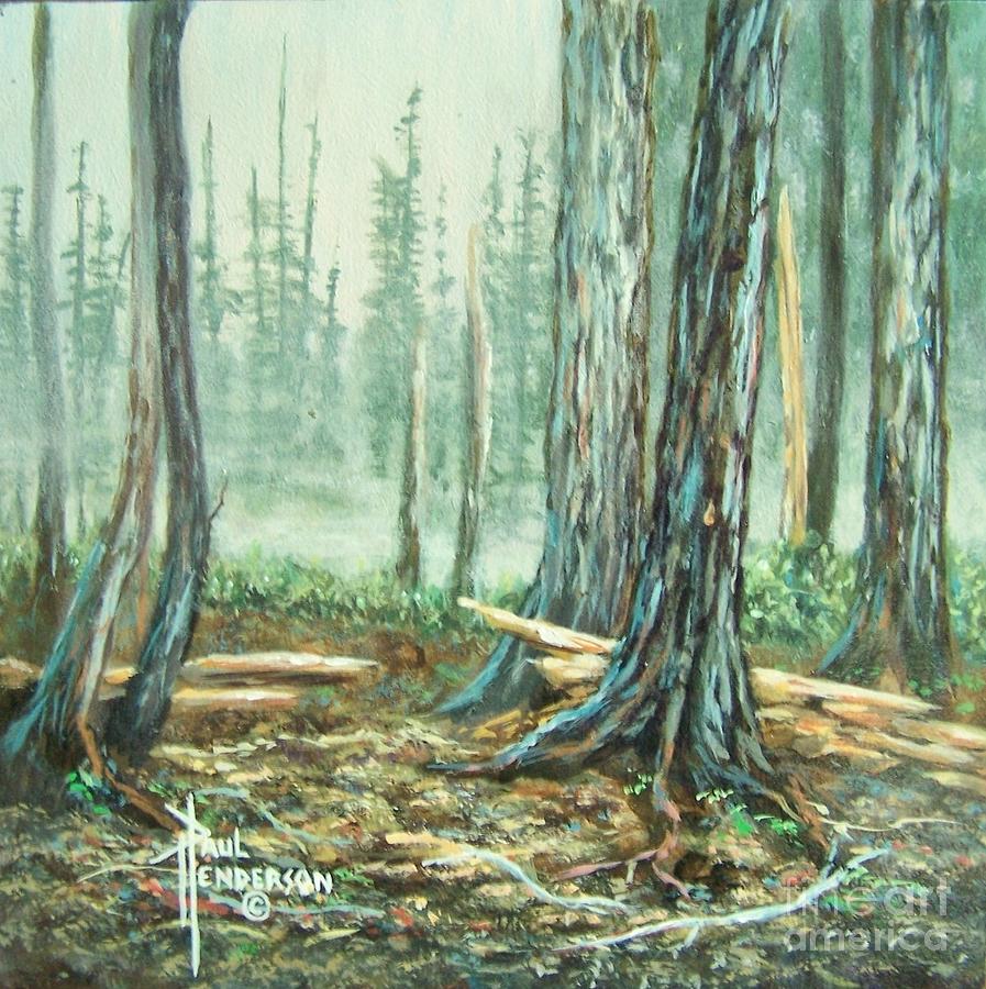 Misty Cascade Forest Painting