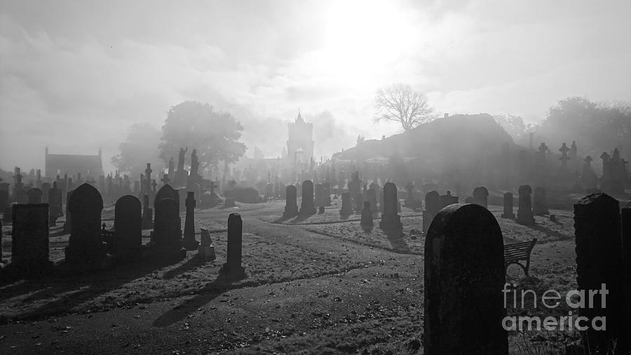 Misty Cemetery, Stirling, Monochrome Photograph