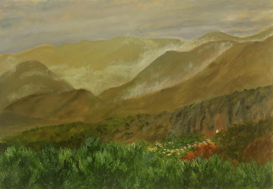 Misty cloudy morning on Crete Painting by David Capon