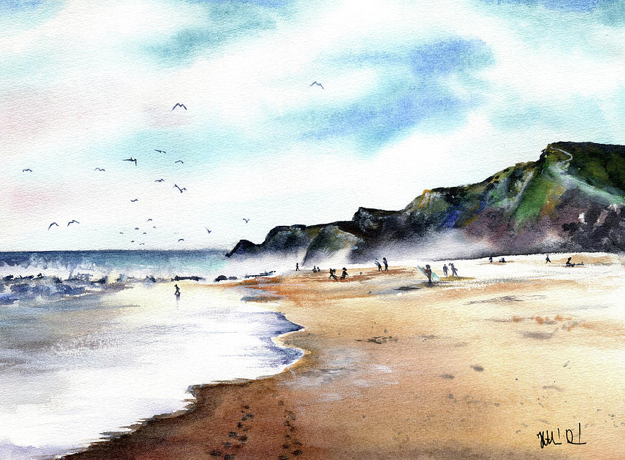 Misty Day At Portuguese Beach Painting by Dora Hathazi Mendes