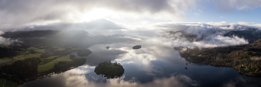 Misty Derwentwater Aerial Lake District Photograph by Sonny Ryse