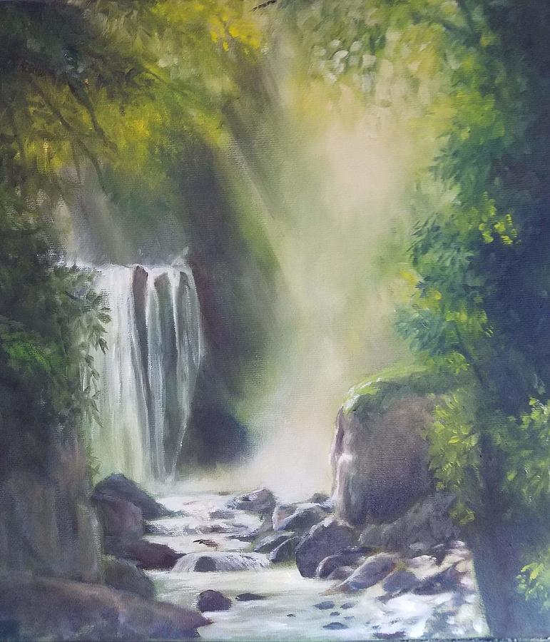 Misty Falls Painting by Caroline Philp