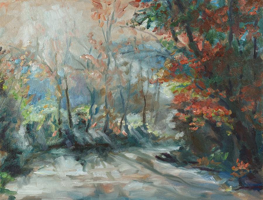 Misty Forest Stream Painting by David Dorrell