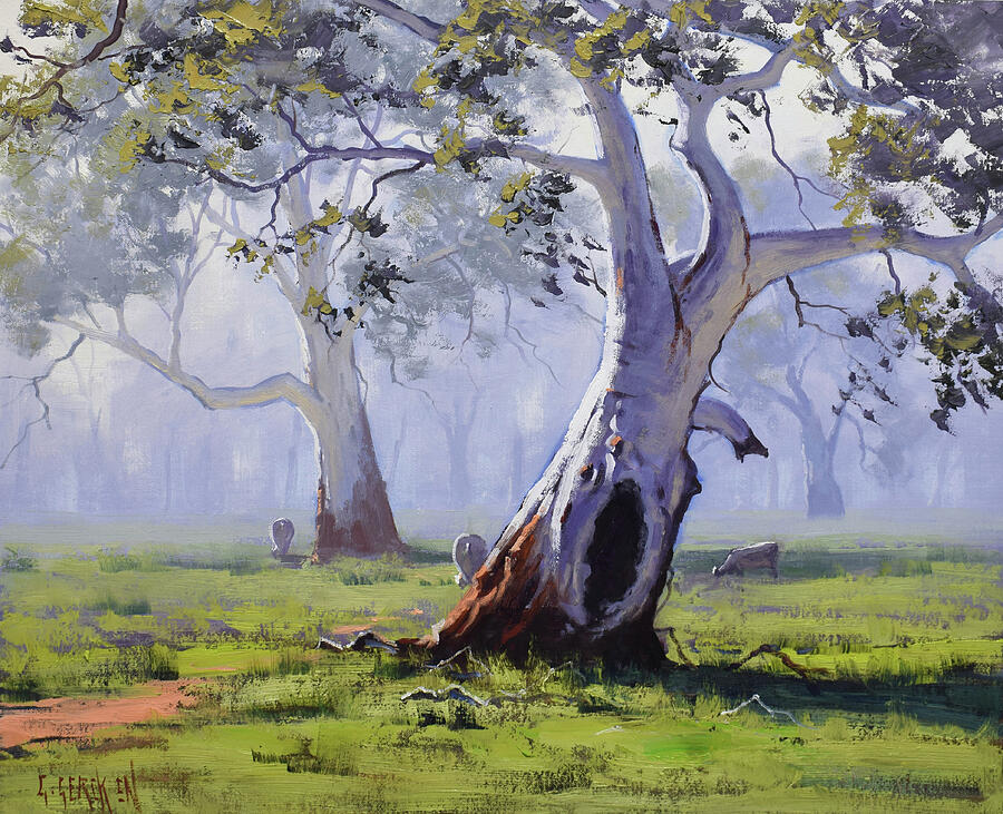 Misty Gum Trees Painting by Graham Gercken Misty Gum Trees Painting by Graham Gercken