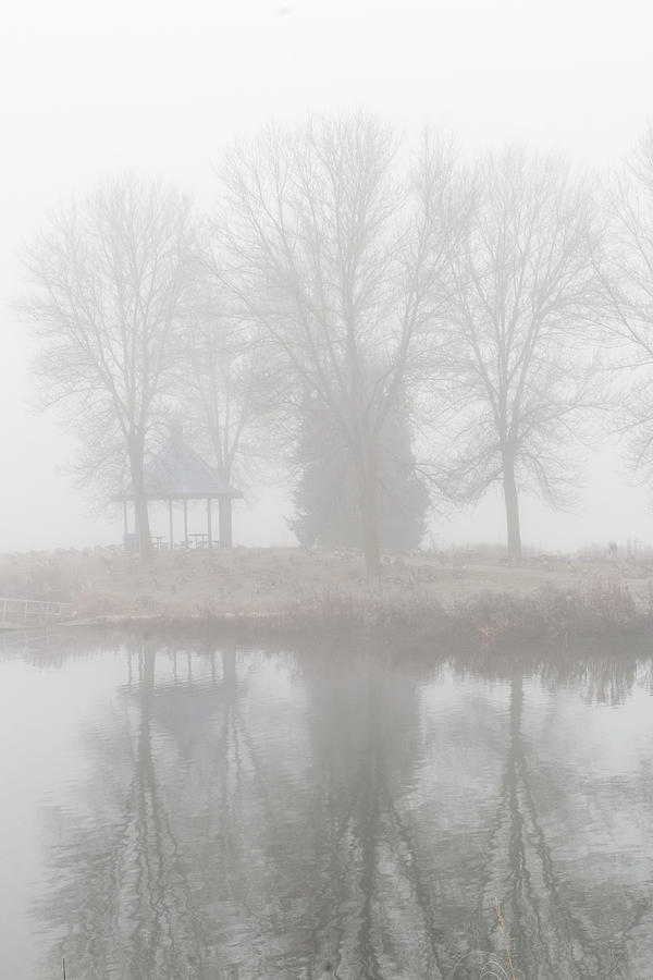 Misty Haze Gazebo Vertical Reflection Photograph by Patti Deters