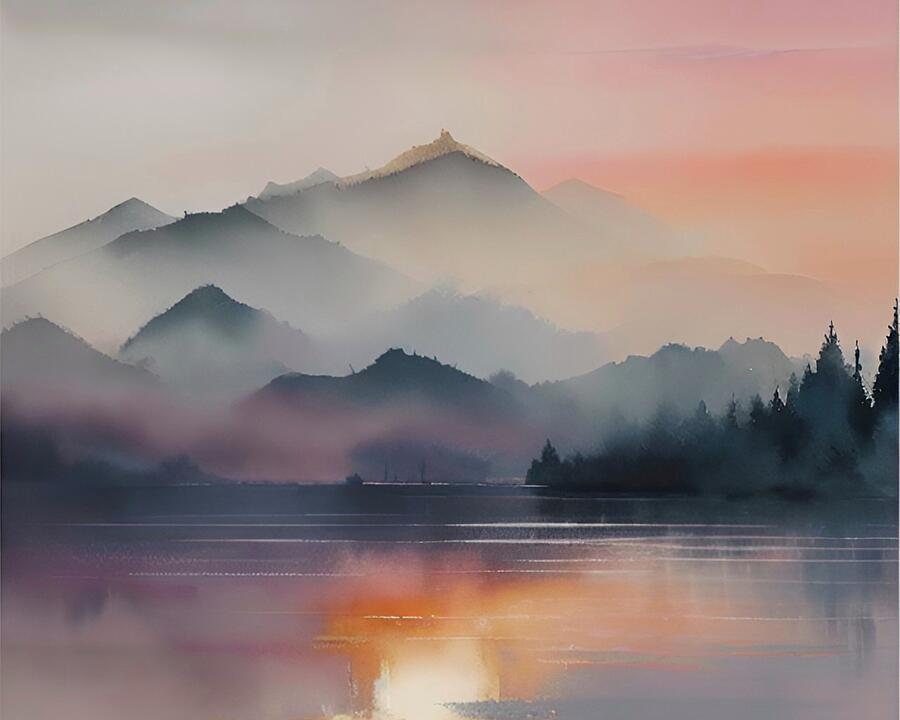Misty Lake Digital Art by Bonnie Bruno