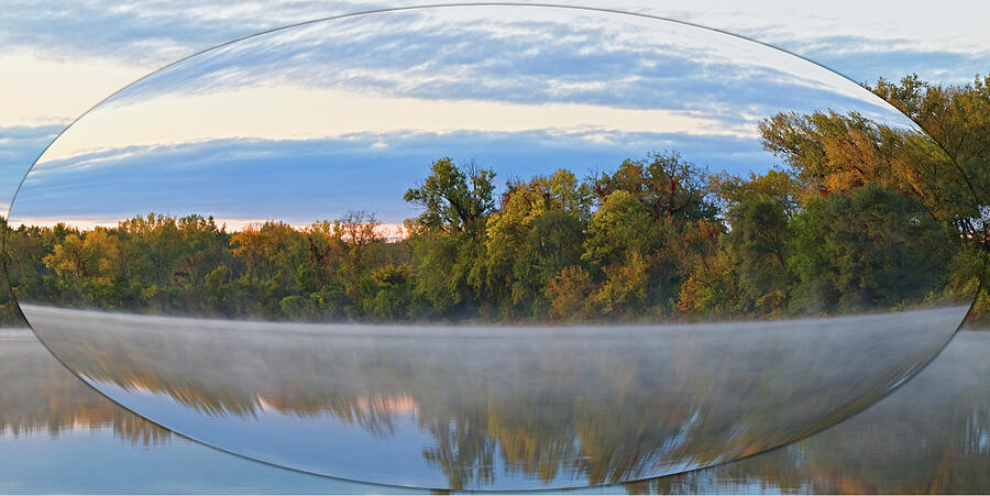 Misty Lake Scene Oval Globe by Wafa Dahdal