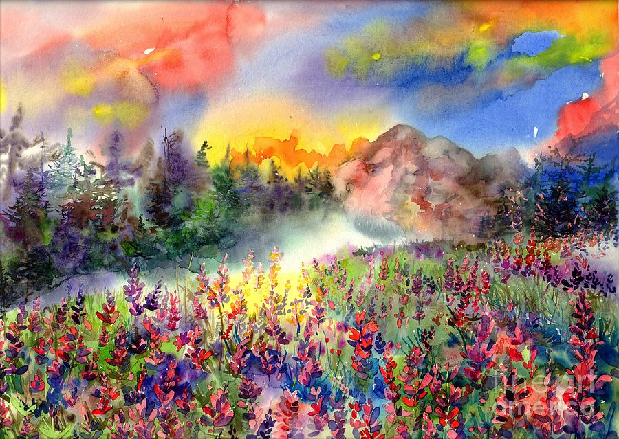 Nature Painting - Misty Lavender Hills by Suzann Sines