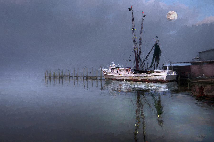 Boat Digital Art - Misty Moonlight by Mike Kennedy