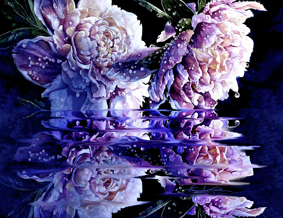 Misty Moonlit Peony Reflections Painting