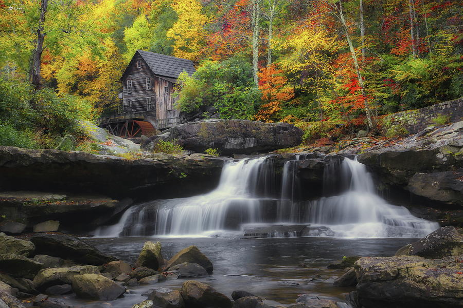 Misty Morning at Glade Creek Grist Mill Photograph by Harold Rau