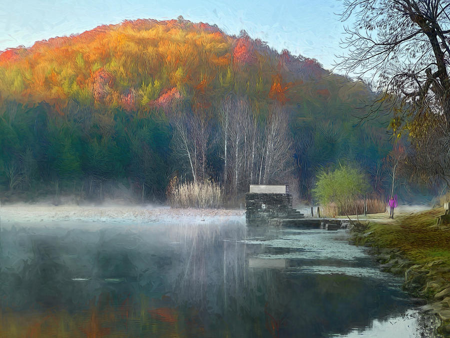 Fall Mixed Media - Misty Morning Autumn by Ann Powell