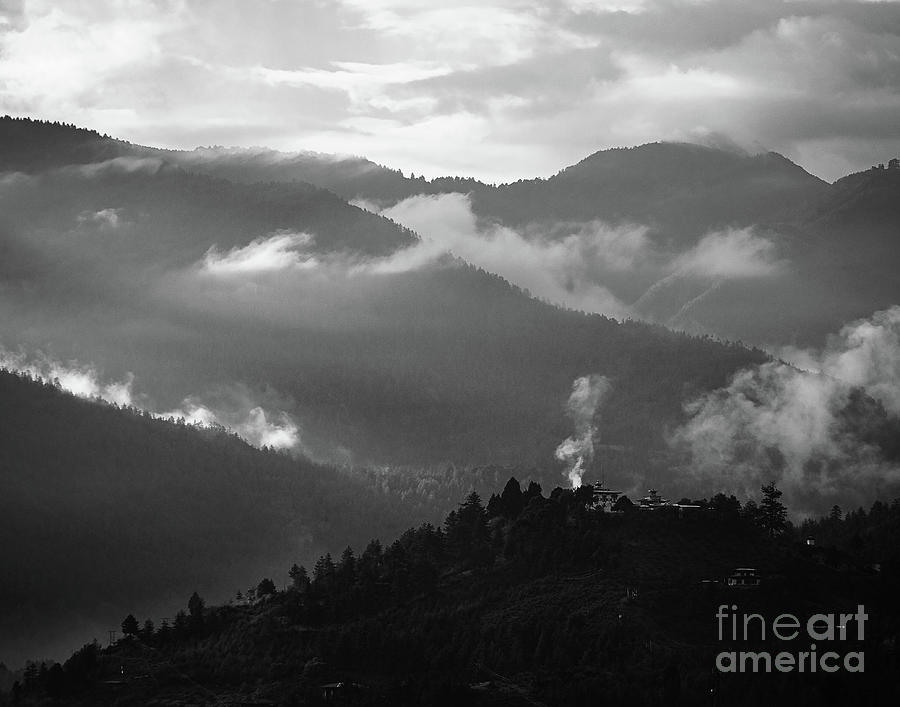 Mountain Photograph - Misty morning in Bhutan  by Iryna Liveoak