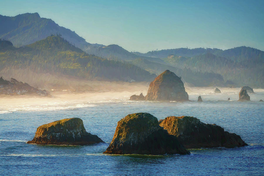 Misty Morning on Cannon Beach Digital Painting Photograph by Rick Berk ...