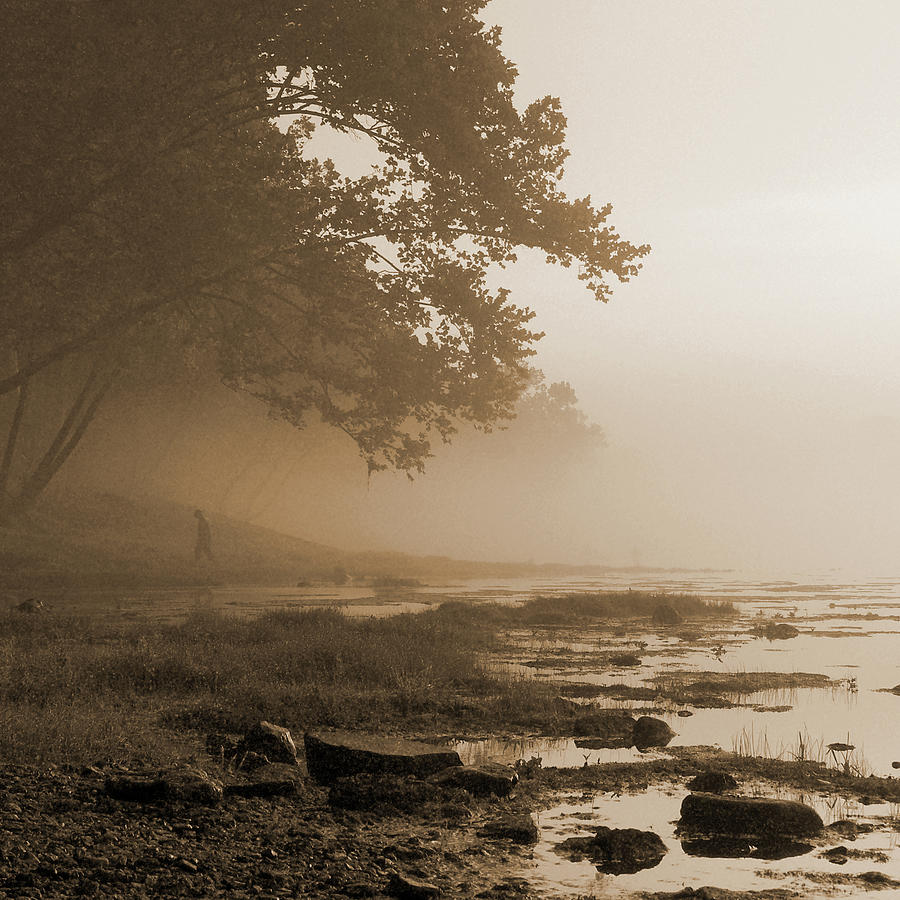 Black And White Photograph - Misty Morning On The River by Mike McGlothlen