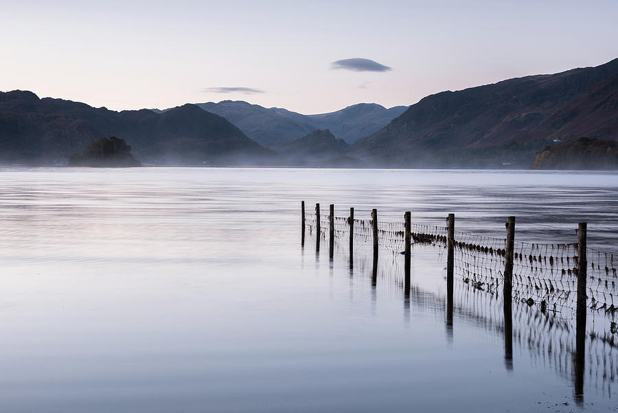Misty Morning over Derwent Water, the Lake District, England, UK Photograph by Sarah Howard