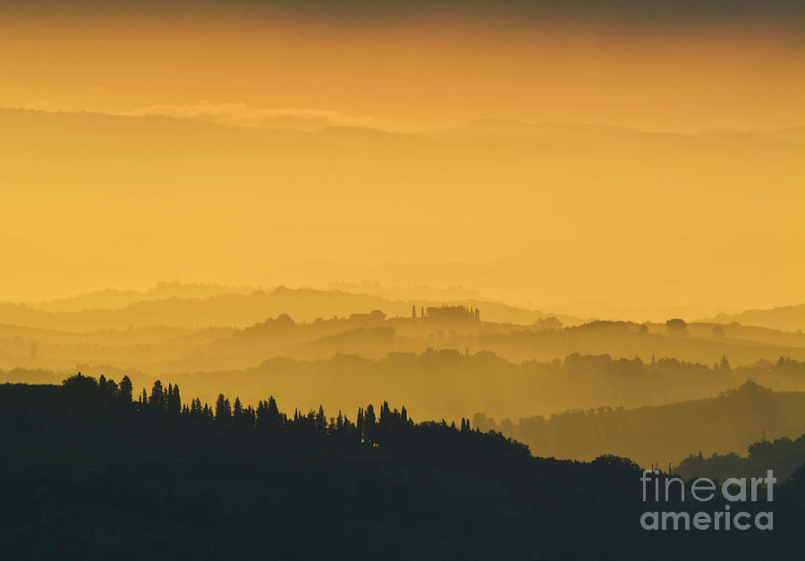 Misty morning sunrise, Tuscany, Italy Photograph by Neale And Judith Clark