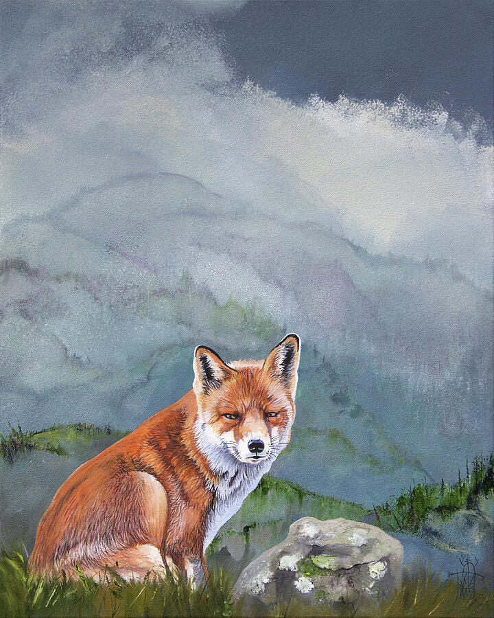 Misty Mountain Fox Painting by J W Baker