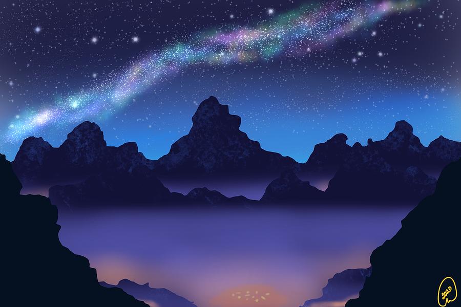 Misty Mountain Milky Way Digital Art by Eva Sawyer