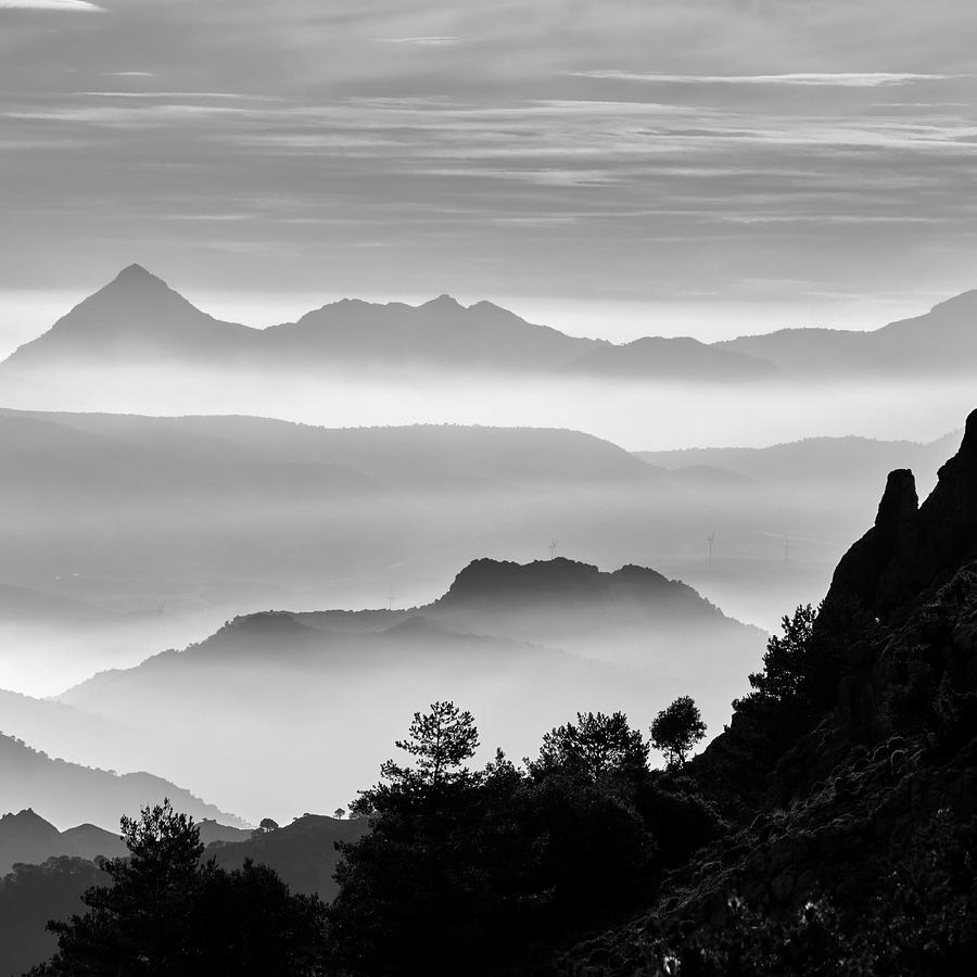 Misty mountains. Sierra nevada National park. Autumn. Square Photograph ...