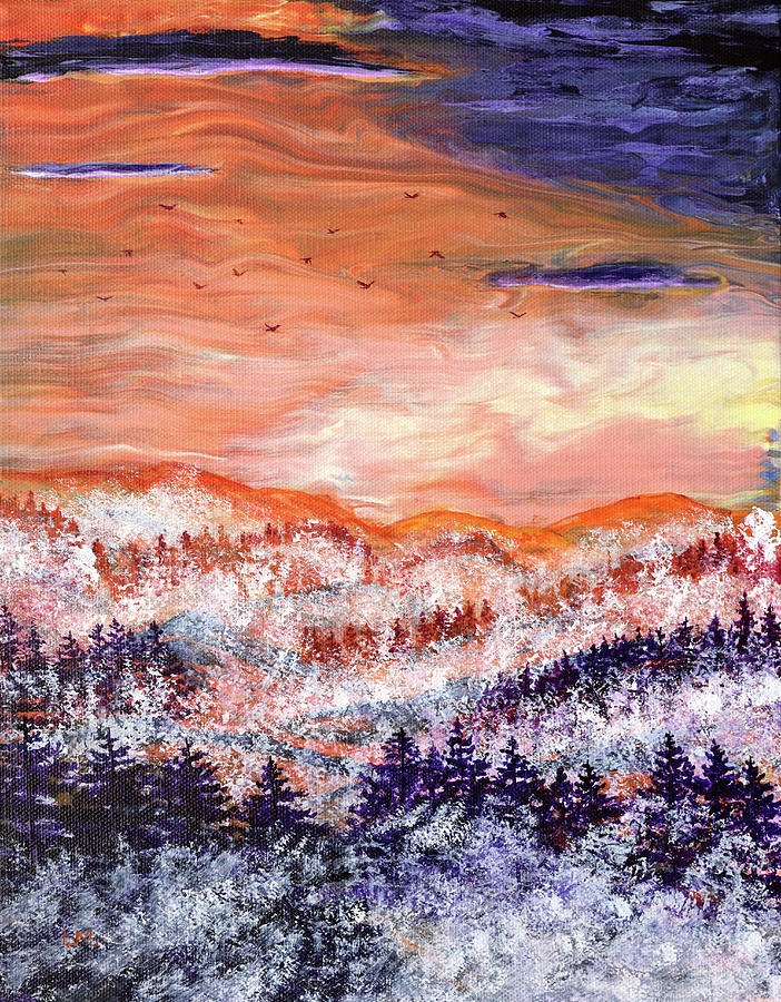 Misty Pacific Northwest Sunset Painting by Laura Iverson