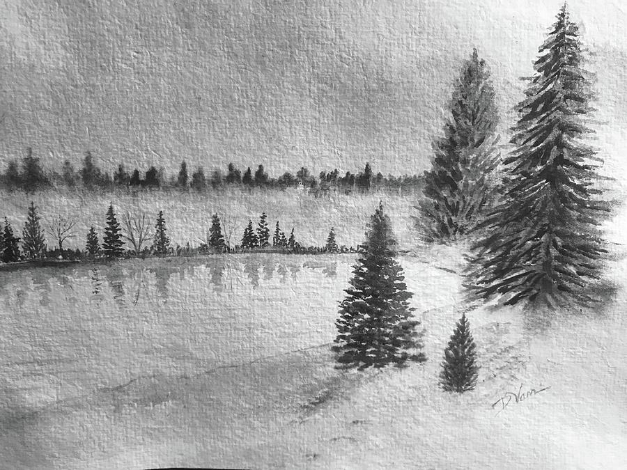 Misty Pines Painting by Denise Van Deroef