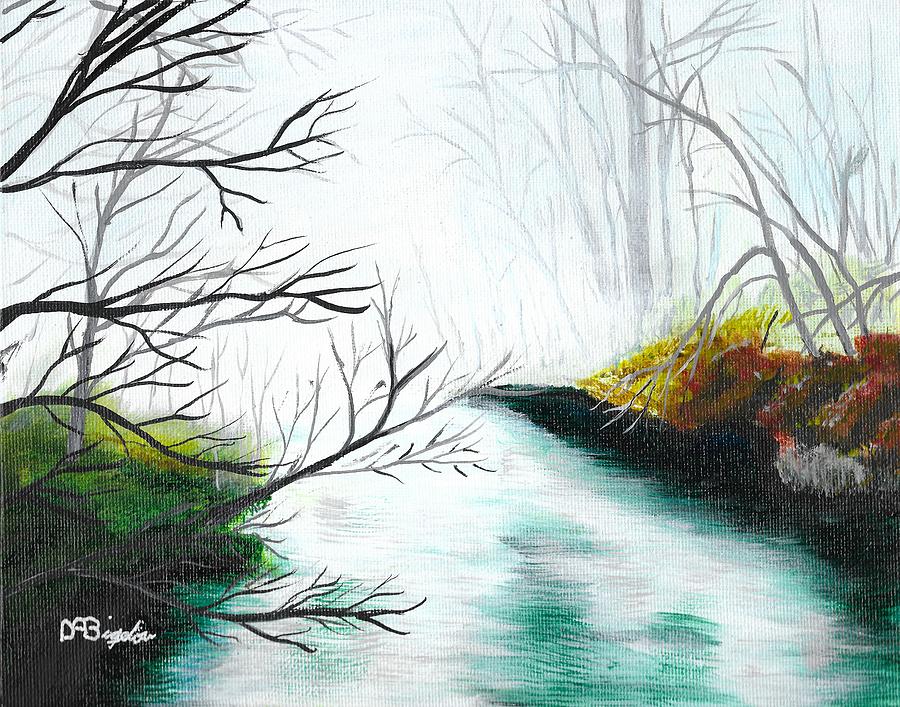 Misty river Painting by David Bigelow