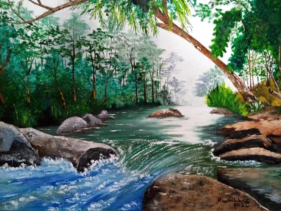 Misty river side Painting by Ranthilaka Ranawaka - Fine Art America