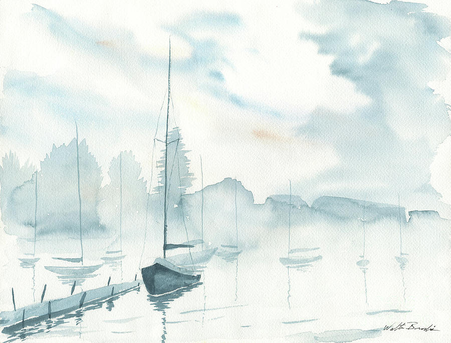 Misty Sailboats Painting by Walt Brodis