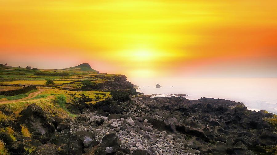 Misty Seaside Sunset in Azores Islands Photograph by Marco Sales