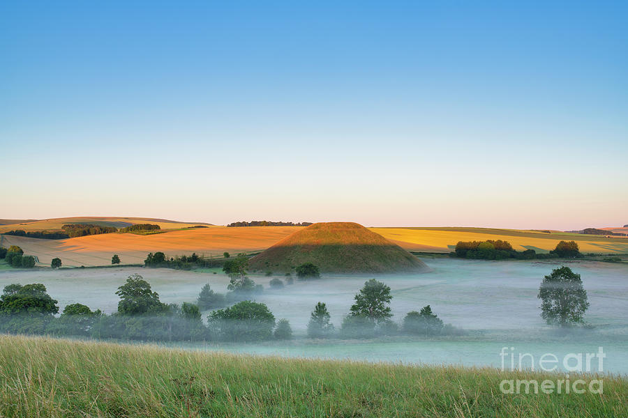 Misty Silbury Hill Summer Sunrise Photograph by Tim Gainey
