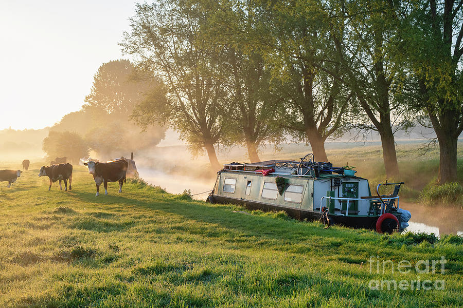 Misty Spring Sunrise Morning on the Oxford Canal at Somerton Photograph by Tim Gainey