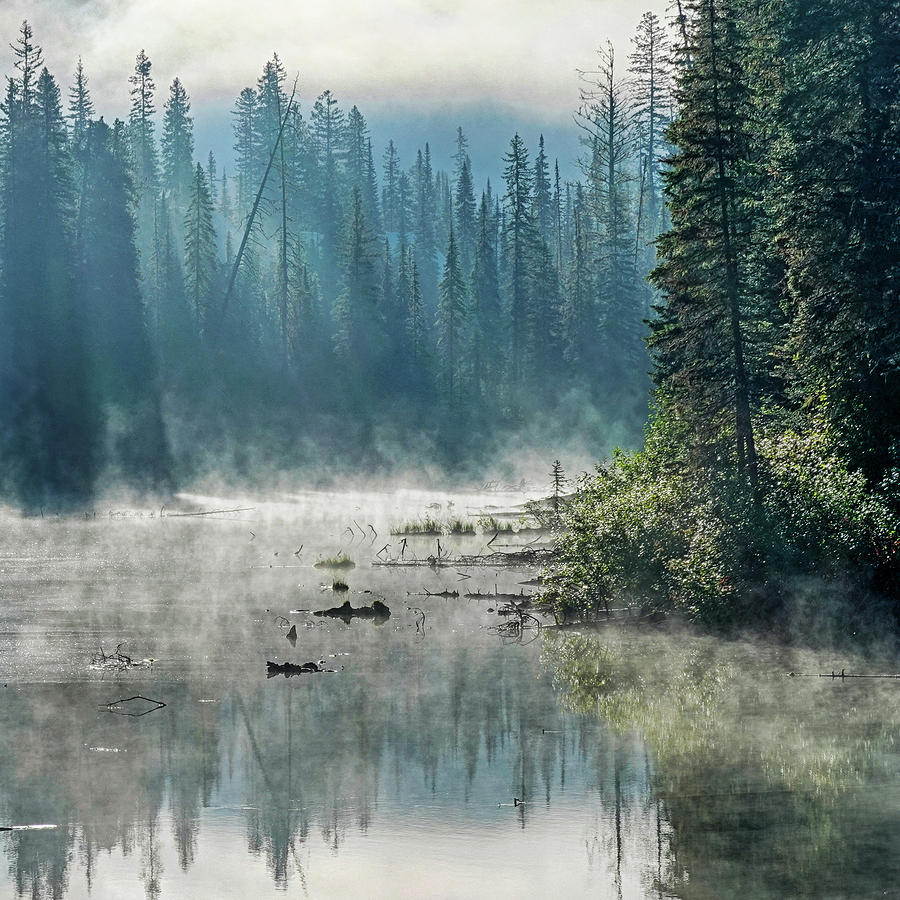 Misty Sunrays on Emerald Lake Yoho National Park Banff BC British Columbia Canada Square Photograph by Toby McGuire