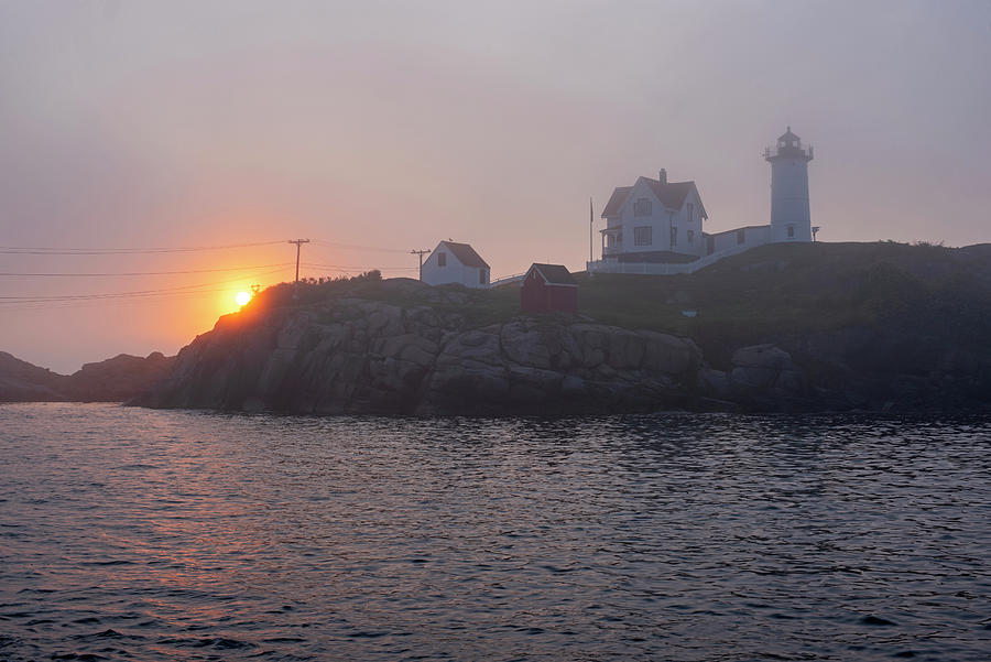Misty Sunrise at the Nubble Lighthouse York Maine Cape Neddick Photograph by Toby McGuire