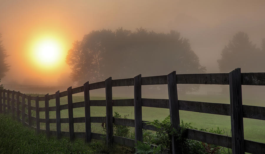 Misty Sunrise Fence Photograph by White Mountain Images