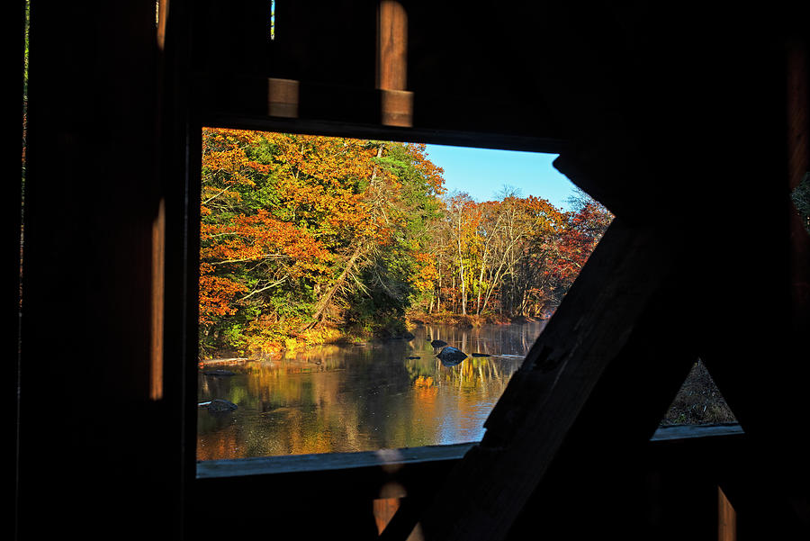 Misty Sunrise on the Warner River from the Dalton Covered Bridge Bradford NH Fall Foliage Photograph by Toby McGuire